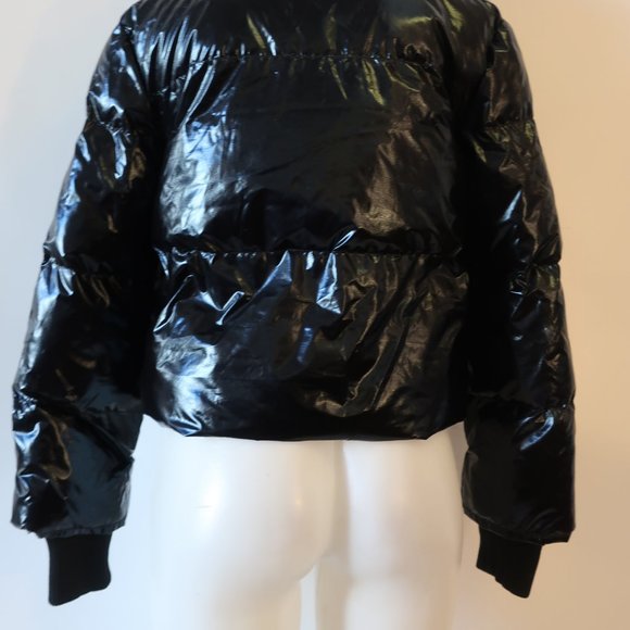 Womens Central Park West Black Blue Faux Fur Collar Puffer Bomber Jacket S * - Picture 9 of 12